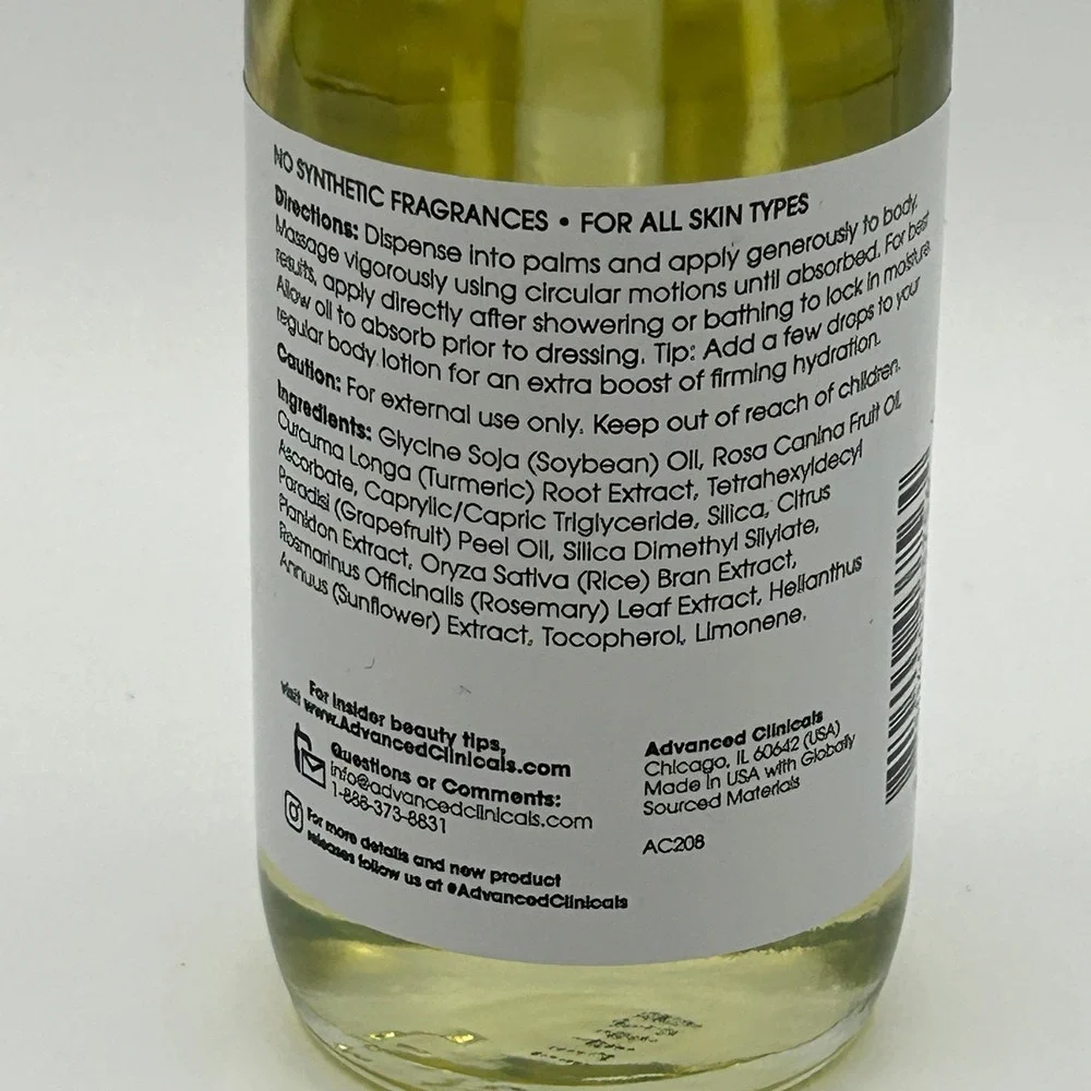 Advanced Clinicals Vitamin C Brightening Body Oil 3.8 fl oz NWOB Hydrate Massage
